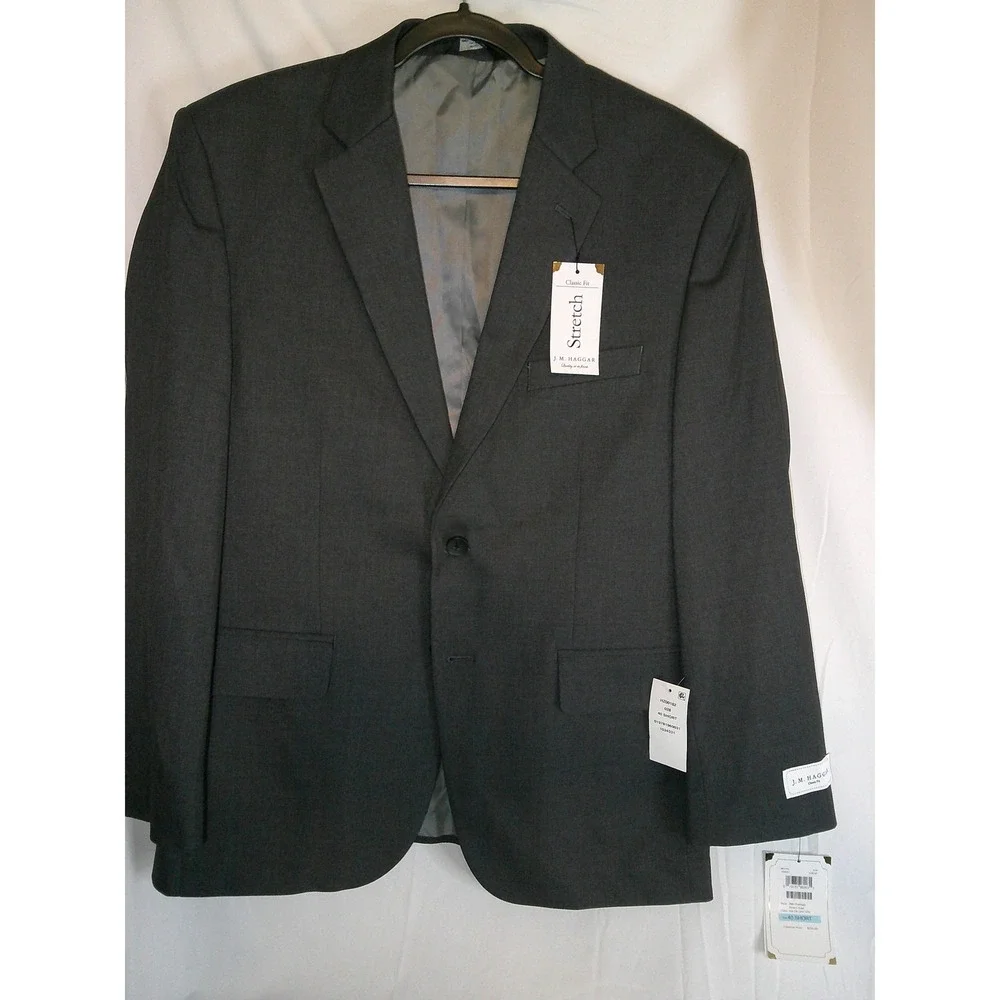 J.M Haggar Men's Classic Fit Stretch Blazer Dark Gray Heather $220 NWT DISC SHIP